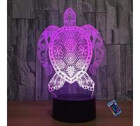 YTDZLTD Illusion Optique 3D Tortue Nuit Lampe 16 Couleurs Changeantes Puissance USB Télécommande Contact Switch Lampe Décorative LED Lampe de Table Anniversaire Noël Cadeau Enfants Jouets