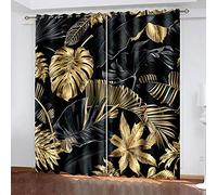 YTSDBB Rideau Opaque Plante Or Art créativité L 280 x H 260 cm 3D Impression Salon Moderne Isolant Thermique Et ?Sonore Oeillets Polyester 2 Pièces pour Chambre Salle de Jeux