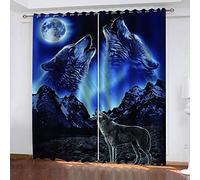 YTSDBB Rideaux Noir Occultant Loup Animal Bleu L 140 x H 160 cm 3D Impression Isolant Thermique Isolant phonique 90% Rideaux Occultant à Oeillets Douceur Rideau Chambre Garçon Fille