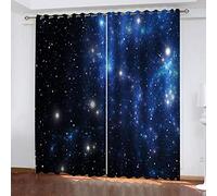 YTSDBB Rideaux Occultant Chambre Scène de Nuit étoilée Bleue L 110 x H 95 cm 3D Impression Isolant Thermique Isolant phonique 90% Rideaux Occultant à Oeillets Douceur Rideau Chambre Garçon Fille