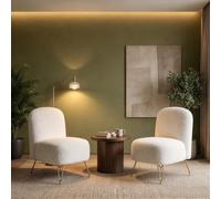 YU YUSING 2 Fauteuils Bouclette Beige Sans Accoudoir, Pieds Métal Dorés | Chaise d'Appoint Confortable Assise Épaisse 25cm, Chaise de Chambre Moderne pour Salon, Coiffeuse, Bureau, Charge Max 180kg
