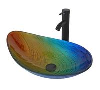 YU YUSING Ensemble Complet- Lavabo en Verre avec Robinet, Vasque à Poser, Lavabo à Poser, Lave-Mains, pour Salle de Bain, Cuisine, WC d'invités, Toilettes, Moderne Multicolore, 55 x 36.5 x 13.5 cm