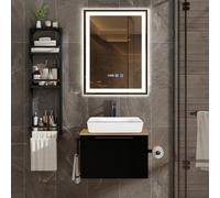 YU YUSING Ensemble de Meubles de Salle de Bain avec Lavabo et 3 Etagères de Douche, Porte-Serviettes Mural, Armoire de Rangement, Meuble sous Lavabo,Vasque à Poser, Ensemble Robinets(Blanc Céramique)