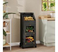 YU YUSING Garde Manger Grillagé Légumes XL - 3 Étagères, Roulettes, Noir | Rangement Fruit Pomme de Terre Cuisine, Boîte à Pain Mobile en Bois avec Couvercle, Chariot, Fromage, Boulangerie, Rustique