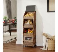 YU YUSING Garde Manger Grillagé Légumes XXL - 4 Étagères, Roulettes, Marron | Rangement Fruit Pomme de Terre Cuisine, Boîte à Pain Mobile en Bois avec Couvercle, Chariot Stockage, Fromage, Boulangerie
