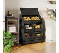 YU YUSING Garde Manger Grillagé Légumes XXXL- 5 Étagères, Roulettes, Noir | Rangement Fruit Pomme de Terre Cuisine, Boîte à Pain Mobile en Bois avec Couvercle, Chariot Stockage, Fromage, Boulangerie