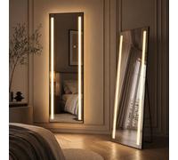YU YUSING Grand Miroir LED XXL Aluminium 150x50cm sur Pied et Mural | Miroir Plein Pied, 3 Couleurs Eclairage Dimmable, avec Support, pour Chambre à Coucher Salon Vestiaire, Rectangulaire Noir