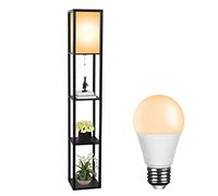 YU YUSING Lampadaire Étagère en Bois, Lampe sur Pied Salon avec Ampoule | Hauteur 1.6m, 3 Étagères 4 Niveaux, Douille E27, MDF de Haute Qualité, Interrupteur à Tirelle, Salon Chambre Bureau