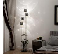 YU YUSING Lampadaire sur Pied 4 Abat-Jours Étoilés 2 Étagères Lampe Liseuse | Interrupteur au Pied, Douille E14, Lampe de Lecture, Lampadaire sur Pied Salon Noir, Sans Ampoule