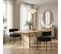 YU YUSING Lot de 2 Chaises de Salle à Manger Bouclettes Rembourrées en Tissu Teddy Ultra-épais, Chaises de Cuisine Salon Confortable Scandinaves, Design Rétro, Pieds en Métal, Restaurant, Noir