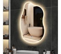 YU YUSING Miroir Asymétrique de Salle de Bain Lumineux 85x55cm | Design Organique en Forme de Vague, Miroir Cosmétique Mural 3 Couleurs, Anti-buée, Étanchéité IP44, Horizontal ou Vertical