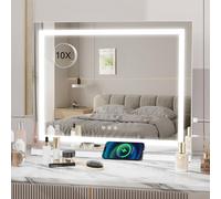 YU YUSING Miroir Coiffeuse de Maquillage LED 58x47 cm, 3 Couleurs, Charge USB, Luminosité Réglable, Miroir Lumineux de Table Cosmétique, Grossissant 10x, Blanc