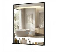 YU YUSING Miroir Salle de Bain Lumineux Aluminium avec Tablette 60x80cm | Étagère Amovible, Cadre Aluminium, Anti-Buée, Horloge Numérique, Miroir 3 Couleurs, Placard Mural Salle de Bain, Noir