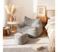 YU YUSING Pouf Poire XXL 2 en 1 avec Repose-Pieds, Fauteuil Lecture Salon | Tissu Velours Nuage, Confortable, Sans Montage, Pouf Géant Mousse pour Adulte, Canapé de Sol, Siège Relaxation, Gaming, Gris