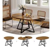 YU YUSING Table à Manger Extensible Ronde 100-130 cm avec Rangement Métal | Table de Cuisine Pliante Industrielle, Plateau MDF Bois Foncée, 2 à 4 Personnes pour Petit Espace Salon