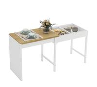 YU YUSING Table Console Extensible 80-160cm avec Rangement Caché, pour 2-6 Personnes, Table à Manger en Bois avec Rallonge, Table Pliante Cuisine, Salle à Manger, Blanc et Naturel