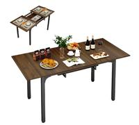 YU YUSING Table Salle à Manger Extensible 110-149cm en Bois Marron avec Rangement, Table de Cuisine en Bois avec Rallonge, pour 4-6 Personnes, Cadre Métallique Robuste, Petit Espace, Marron Rustique