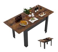 YU YUSING Table Salle à Manger Extensible Rectangle 105-150cm, Table de Cuisine en Bois pour 4-6 Personnes, avec Rallonge, Cadre Métallique Robuste, pour Salon, Bureau, Petit Espace, Marron