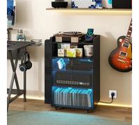 YU YUSING Vitrine en Verre pour Collection avec Éclairage RGB 20 Couleurs, 8 Étagères, Prise Intégrée et roulettes, Meuble CD Chaine HiFi, Meuble Platine Vinyle, Étagères Réglables, DVD, Salon