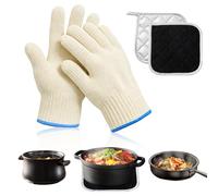 Yuaerbuo Gant Four Anti Chaleur avec Manique, Antidérapant Gant Anti Brulure Cuisine Coton Tricoté Épais Gants Cuisine Anti Chaleur Intérieur Extérieur pour Four Friteuse à Air Haute Grill Jardinage
