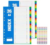 Yuaerbuo Lot de 2 Intercalaires Classeur A4 Alphabétique avec 1 Étiquettes Couleur (64 autocollants), Intercalaires Classeur A4 Plastique A-Z Intercalaire Alphabétique pour le Bureau la Maison (A)