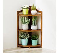 YUANCHUTOP Étagère d'angle en bambou à 3 niveaux - Petite étagère industrielle pour plantes dans le salon, le bureau et la cuisine (marron, 3 étagères)