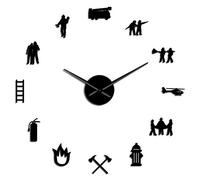 yuandd Pompier Amour DIY Horloge Murale géante Bureau des Pompiers Grande Horloge Montre Lutte Contre Les incendies Sauvetage Bénévole Hache Bouche Équipement Noir 47 Pouces(120cm)