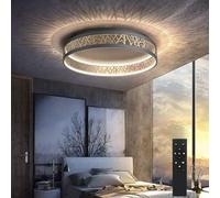 Yuanfenghua Plafonnier LED avec télécommande, lampe de chambre à coucher à intensité variable, plafonnier rond noir doré ajouré pour salon Ø50 × H12 cm