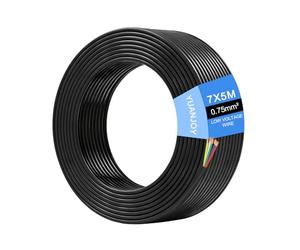 Yuanjoy 7 Fils 0,75mm² 5 Mètres Câble pour Véhicule - d’attache multiconducteurs, Conducteur de terre rond, Noir, pour Caravanes, Camions, Remorques