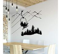 YuanMinglu Ski Room Applique Skieur télésiège Chaise Montagne pin Vinyle Autocollant Stickers muraux Sports d 39 Hiver décoration de la Maison Noir 104x88 cm
