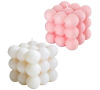 Yuannee Bougie à Bulles,2 PCS Bougie Parfumée Bougie Parfumée Cube Mignon | 2.4inch Bougie Décorative en Cire de Soja Naturelle Faite à la Main pour Salon Chambre Méditation Rose et Blanc