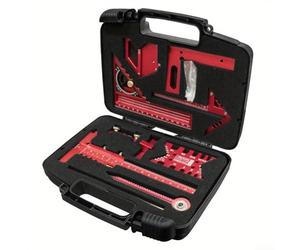 Yuanpgky Lot de 10 outils de mesure en alliage d'aluminium avec règle d'angle carré et queue d'aronde pour le travail du bois, avec outils de traçage et de marquage, boîte de rangement compacte