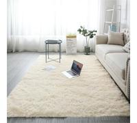 YUANWAN Tapis Doux et Moelleux 150 x 160 cm Longs Moelleux Antidérapant Intérieur Épais Tapis à Fourrure Non Glissant Tapis Shaggy Grand pour Salon de Sol Grand Couloir, Couleur Crème