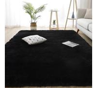 YUANWAN Tapis Moderne à Poils Longs 150 x 110 cm Longs Moelleux Antidérapant Intérieur Épais Tapis Moelleux pour Salon Chambre Tapis Doux Salon pour Chambre, Salon, Couloir, Noir