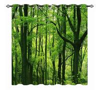 YUANZU Rideaux Forêt - Occultants Thermiques Motif Nature Fraîche Feuilles Vertes & Paysage Forestier Métalliques Isolants pour Chambre/Salon avec Œillets - 2 Panneaux L140 x H245cm
