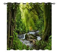 YUANZU Rideaux Forêt Tropicale - Occultants Thermiques Motif Jungle Exotique avec Cascade & Rivière Métalliques Isolants pour Chambre/Salon avec Œillets - 2 Panneaux L140 x H245cm