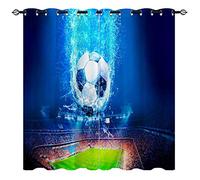 YUANZU Rideaux Occultants Football - Design Fond Marin/Stade Sportif 3D - Isolation Noire Imprimée avec Œillets Thermiques pour Chambre/Enfants - 2 Panneaux L132 x H160cm