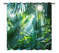 YUANZU Rideaux Opaques Thermiques Motifs Jungle Tropicale Cocotier - Occultants & Isolation Thermique pour Chambre/Salon avec Œillets - 2 Panneaux L132 x H215cm