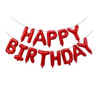 YuBeiKoo Red Happy Birthday Banner Balloon 16 Inch Foil Letters Balloons, Birthday Decorations and Party Supplies, Suitable for Kids Boys Girls & Adults, Party Backdrop