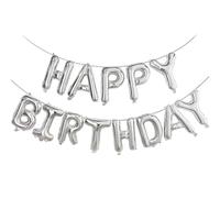 YuBeiKoo Silver Happy Birthday Banner Balloon 16 Inch Foil Letters Balloons, Birthday Decorations and Party Supplies, Suitable for Kids Boys Girls & Adults, Party Backdrop