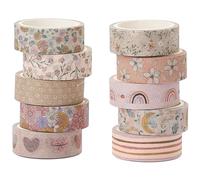 YUBX 10 Rouleaux Boho Washi Tape Set Masking Tape Motif floral Ruban décoratif pour Arts et travaux manuels de Bricolage, Scrapbooking, Bullet, Journal, Cadeaux, décoration (Warm)