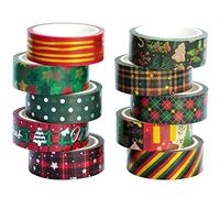 YUBX 10 Rouleaux Noël Washi Tape Set Millésime Or noir Masking Tape Ruban adhesif decoratif pour Scrapbooking Artisanat de Bricolage (X'Mas Retro)