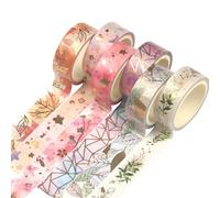 YUBX 6 Rouleaux Washi Tape Ruban Adhésif Papier Décoratif Masking Tape pour Scrapbooking Artisanat de Bricolage (Flower Gold 6)