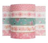 YUBX Maigre Washi Tape Set Masking Tape 5 rouleaux Ruban adhesif decoratif pour Scrapbooking Artisanat de Bricolage 10MM de large (Sakura)