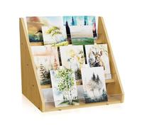 YUDAWN Présentoir à 4 étages pour cartes de vœux, en bois, bambou, acrylique, pour cartes postales, rangement de cartes, support portable pour comptoir de vente, plateau de table