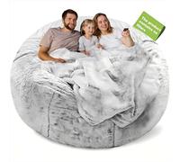 YudouTech (No Filler) Bean Bag Chair Cover Without Filler,Big Round Soft Fluffy PV Velvet Washable Bean Bag Lazy Sofa Bed Cover for Adults,Living Room Bedroom Furniture Outside,6ft Snow Grey
