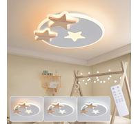 YUEEU 34CM Bois Plafonnier LED Enfant Lustre Chambre Dimmable CRI≥80 | Étoiles éclairage de Plafond Moderne Lampe avec Télécommande bébé Blanc 32W Garçon Fille Light 3000K 4500K 6000K Luminaire