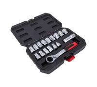 YUEHISY Jeu de 17 Douilles Traversantes, 10-24 Mm, 12 Pans avec Cliquet Réversible 72T, Adaptateur D'entraînement 1/2 3/8", Poignée Ergonomique