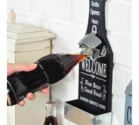 YUEHISY Ouvre-bouteille Mural, Attrape-bouchon de Bière Vintage avec Fermeture Magnétique, Rustique pour Bar, Cuisine, Caverne, Bois et Acier, Cadeau de Pendaison de Crémaillère pour les Amateurs de
