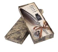 YUEHISY Plume Dip Stylo Plume Ensemble Calligraphie Anglaise écriture Encre Antique élégant Alliage Papeterie Boîte-cadeau avec 5 Plumes (BLACK)